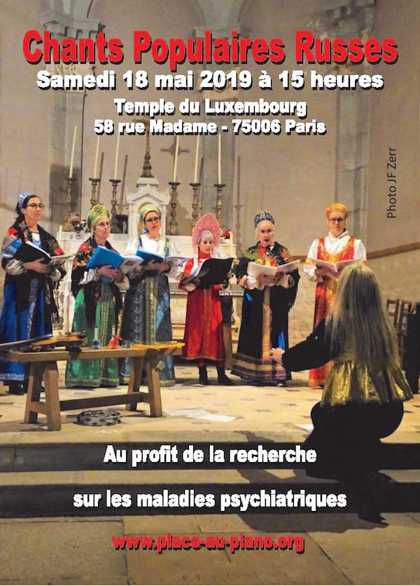 Affiche. Paris. Chants populaires russes, par la chorale du Poche-Montparnasse dirigée par Natalia Ermilova. 2019-05-18